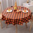 misaya 60in waterproof buffalo plaid tablecloth - wipeable checkered vinyl for fall, thanksgiving & orange/black logo