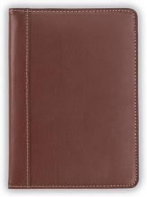 img 1 attached to Brown/Tan Junior Size Leather Portfolio With Contrast Stitching, Includes 5 Inch X 8 Inch Writing Pad By Samsill