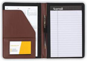 img 3 attached to Brown/Tan Junior Size Leather Portfolio With Contrast Stitching, Includes 5 Inch X 8 Inch Writing Pad By Samsill