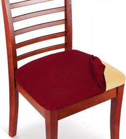 img 4 attached to Wine-Colored Spandex Stretch Chair Seat Covers - Set Of 2 By WOMACO
