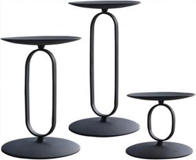 img 4 attached to Christmas Black Pillar LED Candle Holders Set Of 3 Iron Candelabra - 3.5" Diameter Round