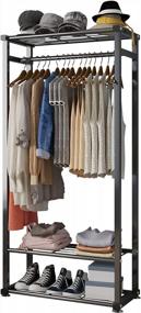 img 4 attached to UDEAR Black Metal Freestanding Garment Rack Storage Organizer With 2 Shelves For Clothes, Shoes, Bags And Overcoat - Entryway Room Space Saving