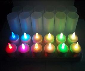 img 2 attached to Set Of 12 Multi-Color LED Tea Light Candles With Frosted Holders And Rechargeable Batteries, Including Remote Control