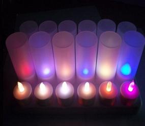 img 3 attached to Набор из 12 многоцветных светодиодных чайных свечей с матовыми держателями и перезаряжаемыми батареями, включая пульт дистанционного управления