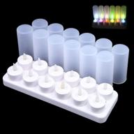 set of 12 multi-color led tea light candles with frosted holders and rechargeable batteries, including remote control logo