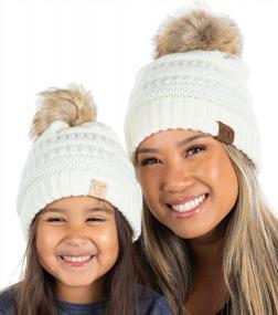 img 4 attached to Funky Junque Winter Hats With Pom Pom Bundles For Matching Adults, Toddlers, And Infants - Thick, Soft, And Warm Beanies