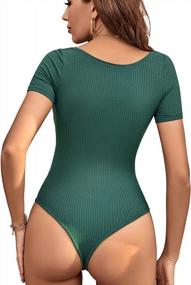 img 2 attached to Lyaner Women'S Slim Fit Short Sleeve Leotard Bodysuit Top With Sweetheart V-Neck Design - Essential For Every Wardrobe