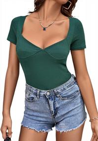 img 4 attached to Lyaner Women'S Slim Fit Short Sleeve Leotard Bodysuit Top With Sweetheart V-Neck Design - Essential For Every Wardrobe