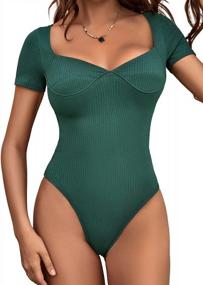 img 3 attached to Lyaner Women'S Slim Fit Short Sleeve Leotard Bodysuit Top With Sweetheart V-Neck Design - Essential For Every Wardrobe