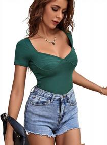 img 1 attached to Lyaner Women'S Slim Fit Short Sleeve Leotard Bodysuit Top With Sweetheart V-Neck Design - Essential For Every Wardrobe