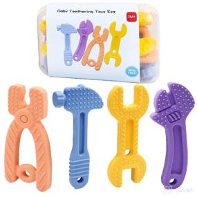img 4 attached to 🔨 Safe and Fun Silicone Baby Chew Toy Set for Teething Babies: Hammer Wrench Shaped Teething Toys for 0-12 Months, BPA Free, Freezer Friendly - 4 Pcs