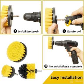 img 1 attached to Powerful 3-Piece BoardX Drill Brush Set for All Surface Cleaning – Dirt and Stain Removal for Carpets, Toilets, Floors, Bathtubs, Bathroom Corners, Kitchens, BBQ Grills, and Grout – Includes Yellow Replacement Brush Head