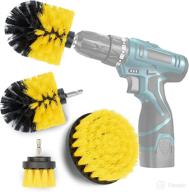 powerful 3-piece boardx drill brush set for all surface cleaning – dirt and stain removal for carpets, toilets, floors, bathtubs, bathroom corners, kitchens, bbq grills, and grout – includes yellow replacement brush head logo