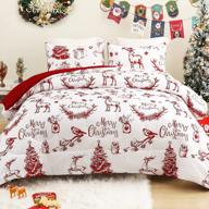 exclusivo mezcla christmas comforter set queen size, reversible white and rust red down alternative comforter sets, printed with christmas reindeer wreaths pattern, for holiday decoration and gifts logo
