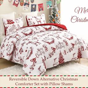 img 3 attached to Exclusivo Mezcla Christmas Comforter Set Queen Size, Reversible White And Rust Red Down Alternative Comforter Sets, Printed With Christmas Reindeer Wreaths Pattern, For Holiday Decoration And Gifts