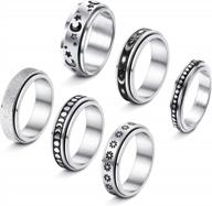 stress-relieving titanium stainless steel spinner rings set for men and women - thunaraz anxiety and fidget ring collection in 6-8mm width fashion promise and wedding band rings - sizes 5-11 logo
