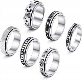 img 4 attached to Stress-Relieving Titanium Stainless Steel Spinner Rings Set For Men And Women - Thunaraz Anxiety And Fidget Ring Collection In 6-8Mm Width Fashion Promise And Wedding Band Rings - Sizes 5-11