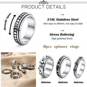 img 3 attached to Stress-Relieving Titanium Stainless Steel Spinner Rings Set For Men And Women - Thunaraz Anxiety And Fidget Ring Collection In 6-8Mm Width Fashion Promise And Wedding Band Rings - Sizes 5-11
