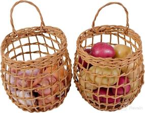 img 3 attached to 🧺 HyakuOku Onion Basket: Ручная плетеная корзина из ротанга для повески на стену для оформления бохо-кухни и хранения дома - винтажный шик богемного дизайна - набор из 2 маленьких корзин с ручками.