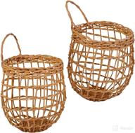 🧺 hyakuoku onion basket: ручная плетеная корзина из ротанга для повески на стену для оформления бохо-кухни и хранения дома - винтажный шик богемного дизайна - набор из 2 маленьких корзин с ручками. логотип