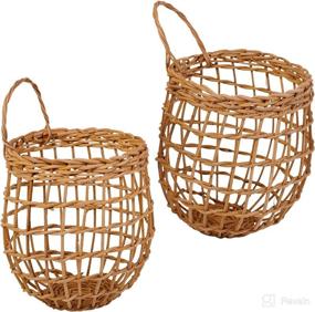 img 4 attached to 🧺 HyakuOku Onion Basket: Ручная плетеная корзина из ротанга для повески на стену для оформления бохо-кухни и хранения дома - винтажный шик богемного дизайна - набор из 2 маленьких корзин с ручками.