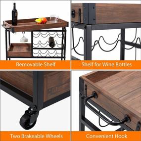 img 1 attached to Rustic Brown Bar Cart With Lockable Castors, Adjustable Feet, And Storage Shelves - Ideal For Parties, Entertaining, And Hosting - Includes Wine Glass Hooks And Easy Assembly