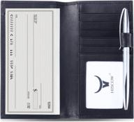 premium italian calfskin checkbook cover & card holder with divider - soft leather in chic black logo