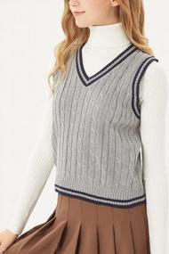 img 3 attached to FASHION BOOMY Women'S Knit Sweater Vest - Cable Argyle V Neck Top Knitwear