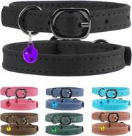 🐱 adjustable small pet kitten collars - murom leather cat collar with bell in black, brown, pink, and blue logo