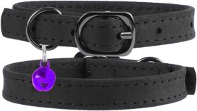 img 2 attached to 🐱 Adjustable Small Pet Kitten Collars - Murom Leather Cat Collar with Bell in Black, Brown, Pink, and Blue