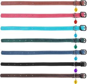 img 3 attached to 🐱 Adjustable Small Pet Kitten Collars - Murom Leather Cat Collar with Bell in Black, Brown, Pink, and Blue