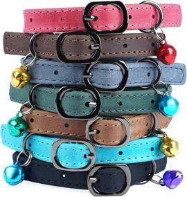 img 1 attached to 🐱 Adjustable Small Pet Kitten Collars - Murom Leather Cat Collar with Bell in Black, Brown, Pink, and Blue