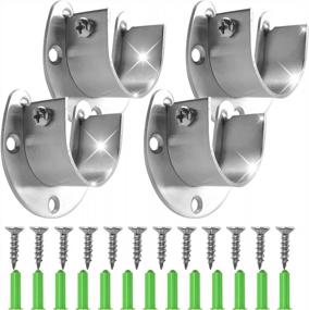 img 4 attached to 4PCS Silver Heavy Duty Closet Rod Bracket Support With Screws 1-1/3" U Shape Stainless Steel Socket Holders For Closet Pole