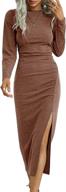 temofon women's long sleeve dresses casual bodycon dress crew neck ruched midi dress with slit s-xl logo