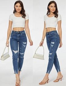 img 2 attached to Women'S Distressed Jeans - Ripped Hole Destroyed Raw Hem Jean Boyfriend Cool Denim Pants By Heipeiwa