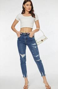 img 1 attached to Women'S Distressed Jeans - Ripped Hole Destroyed Raw Hem Jean Boyfriend Cool Denim Pants By Heipeiwa