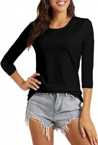 img 3 attached to VIIOO Slim Fit Cotton T-Shirt For Women - Basic Crew Neck, Solid Color And 3/4 Sleeve Casual Top