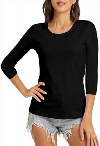 img 2 attached to VIIOO Slim Fit Cotton T-Shirt For Women - Basic Crew Neck, Solid Color And 3/4 Sleeve Casual Top