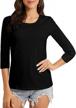 viioo slim fit cotton t-shirt for women - basic crew neck, solid color and 3/4 sleeve casual top logo