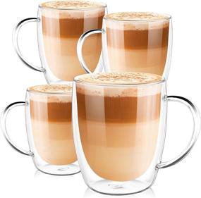 img 4 attached to 4-Pack Double Wall Glass Coffee Mugs With Big Handle, 380Ml (12.9OZ.), Clear For Latte, Iced Coffee Or Hot Beverages - PunPun Espresso Cups