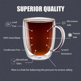 img 3 attached to 4-Pack Double Wall Glass Coffee Mugs With Big Handle, 380Ml (12.9OZ.), Clear For Latte, Iced Coffee Or Hot Beverages - PunPun Espresso Cups