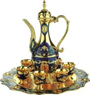 vintage turkish coffee pot set for 6 including tray & teapot silver inserted with swarovski style crystals (blue, small) logo