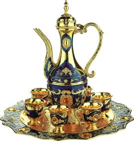 img 4 attached to Винтажный турецкий кофейник на 6 человек, включая поднос и чайник из серебра с кристаллами Swarovski Style (синий, маленький)