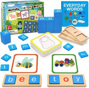 img 4 attached to 121PC Wooden Short Vowel Reading Toy Set For Kids: Montessori Learning Blocks, Sight Words Flashcards, And Spelling Tools - Perfect For 3 To 5-Year-Olds