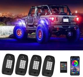 img 4 attached to JoyTutus RGB LED Rock Lights 4 Pods With App/RF Remote Control, 60LEDs Multicolor Underglow Light Music Timing Mode Neon Exterior Lighting Kit Replacement For Wrangler JK JL TJ & Gladiator 1996 - 2021