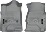 🛡️ husky liners weatherbeater series front floor liners in grey, 18232, compatible with 2015-2020 cadillac escalade/esv, chevrolet suburban/tahoe, gmc yukon/xl, 2014-2019 silverado/sierra 1500 crew/double cab - includes 2 pieces logo