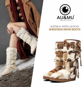 img 3 attached to AU&MU Women'S Traditional Wooden Bead String Shearling Knee High Winter Snow Boots With Sheepskin Fur