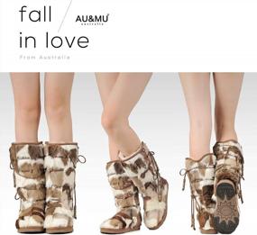img 1 attached to AU&MU Women'S Traditional Wooden Bead String Shearling Knee High Winter Snow Boots With Sheepskin Fur