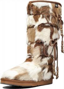 img 4 attached to AU&MU Women'S Traditional Wooden Bead String Shearling Knee High Winter Snow Boots With Sheepskin Fur