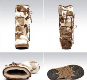 img 2 attached to AU&MU Women'S Traditional Wooden Bead String Shearling Knee High Winter Snow Boots With Sheepskin Fur